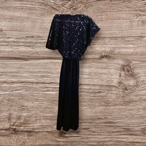 Vintage Julie Miller 70s  black dress with spaghetti strap sequin cape size 10
